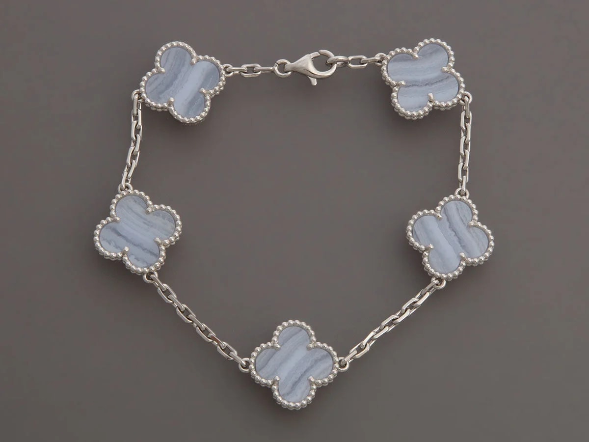 Van Cleef & Arpels 18K White Gold Chalcedony 5-Motif Alhambra 2