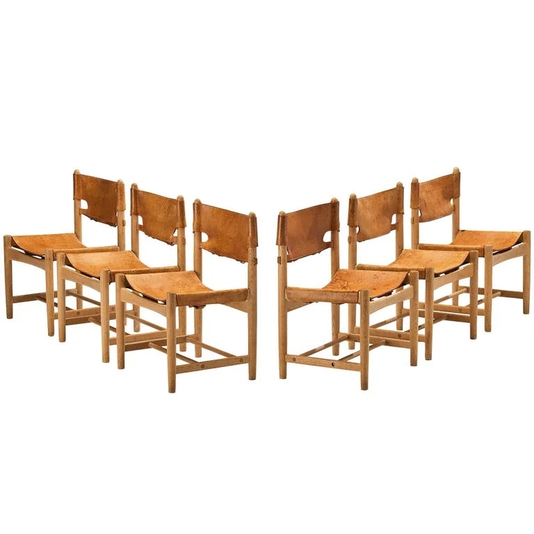 Børge Mogensen, Fredericia — Mogensen for Fredericia Set of Six Armchairs in Oak & Cognac Leather — Furniture — resale