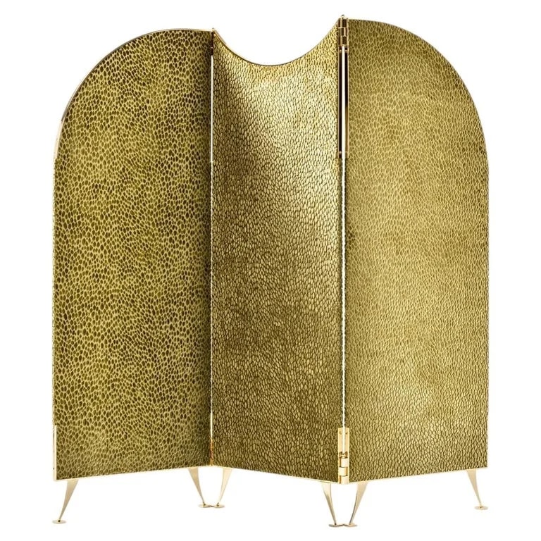 Pier Luigi Frighetto by Black Tie — Aliseo 3-Panel Patterned Golden Fabric Room Divider — Furniture — resale