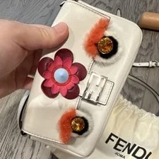 Fendi Baguette Micro Crossbody Floral Fur Trim Studded Turn Lock w/Strap 2