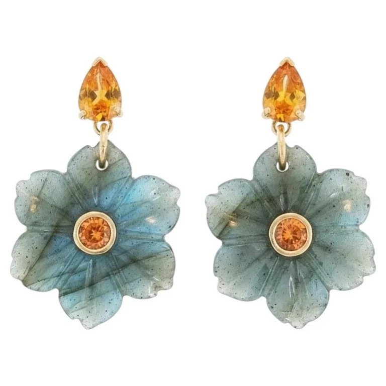 Jen Proudman Jewelry — Flora Labradorite Flowers With Mandarin Garnets, Diamonds — Jewelry — resale