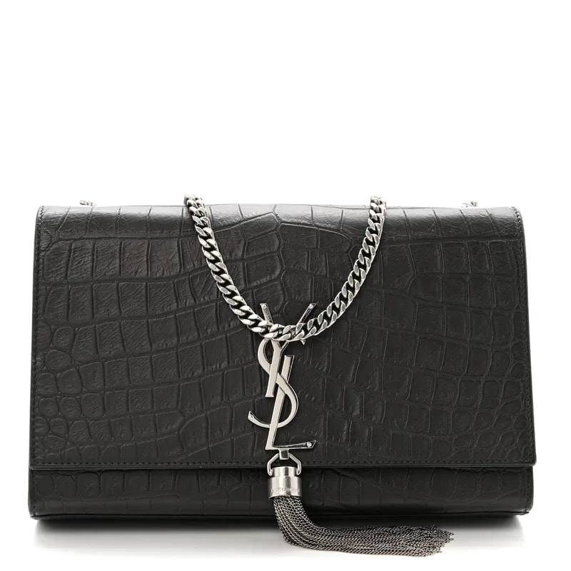 Saint Laurent — Embossed Medium Classic Kate Tassel Satchel Storm — Handbag — resale