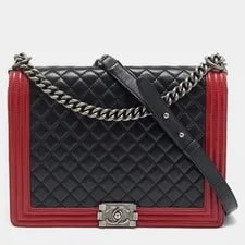 Chanel — Chanel Boy Large BlackRed Quilted Flap — Handbag — resale