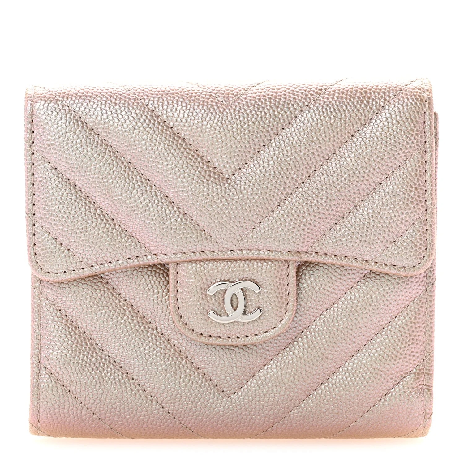 Chanel — Metallic Chevron Compact Flap Wallet Light — Accessory — resale