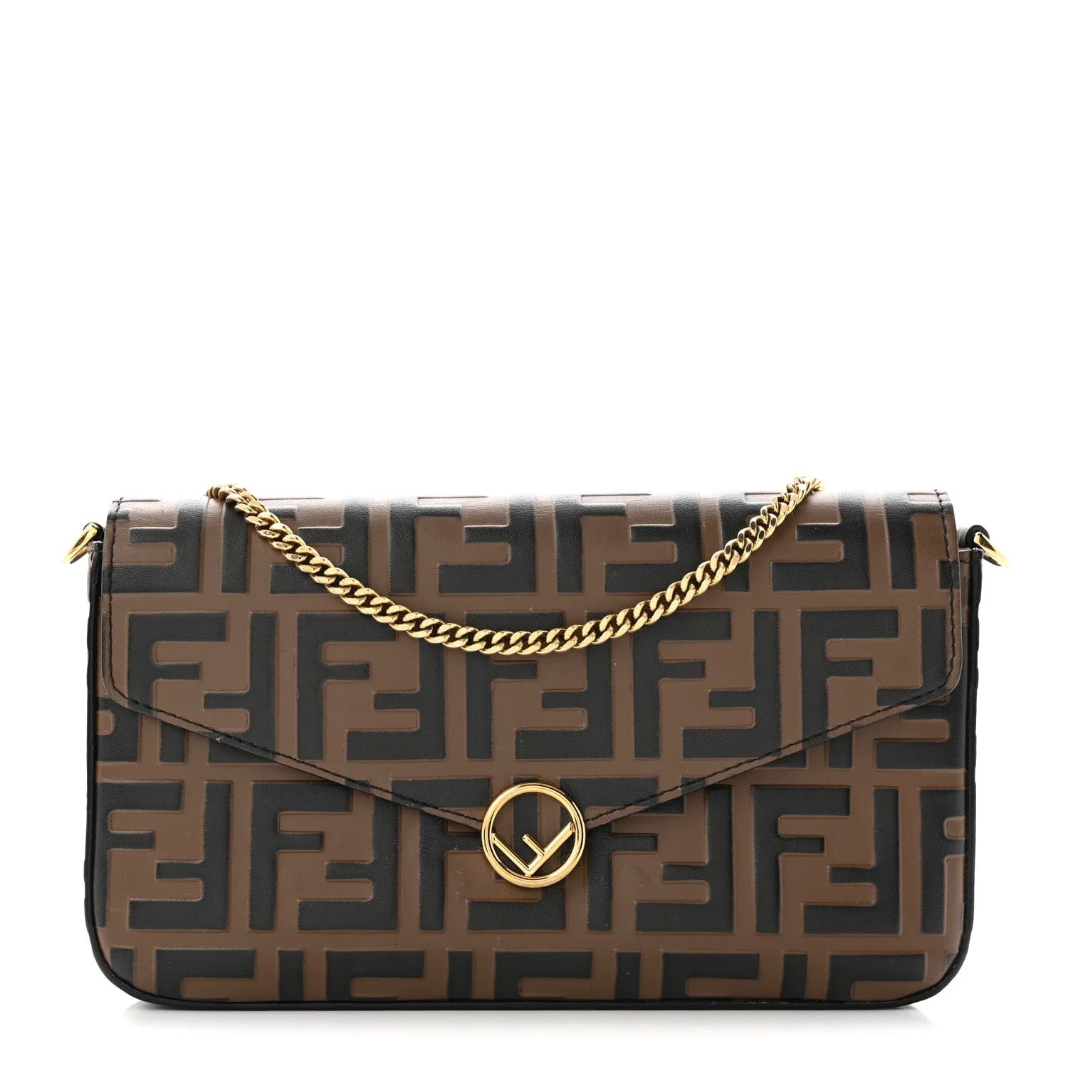 Fendi — Vitello Soft F Is Fendi 1974 Embossed Envelope Wallet on Chain With Pouches Maya — Handbag — resale