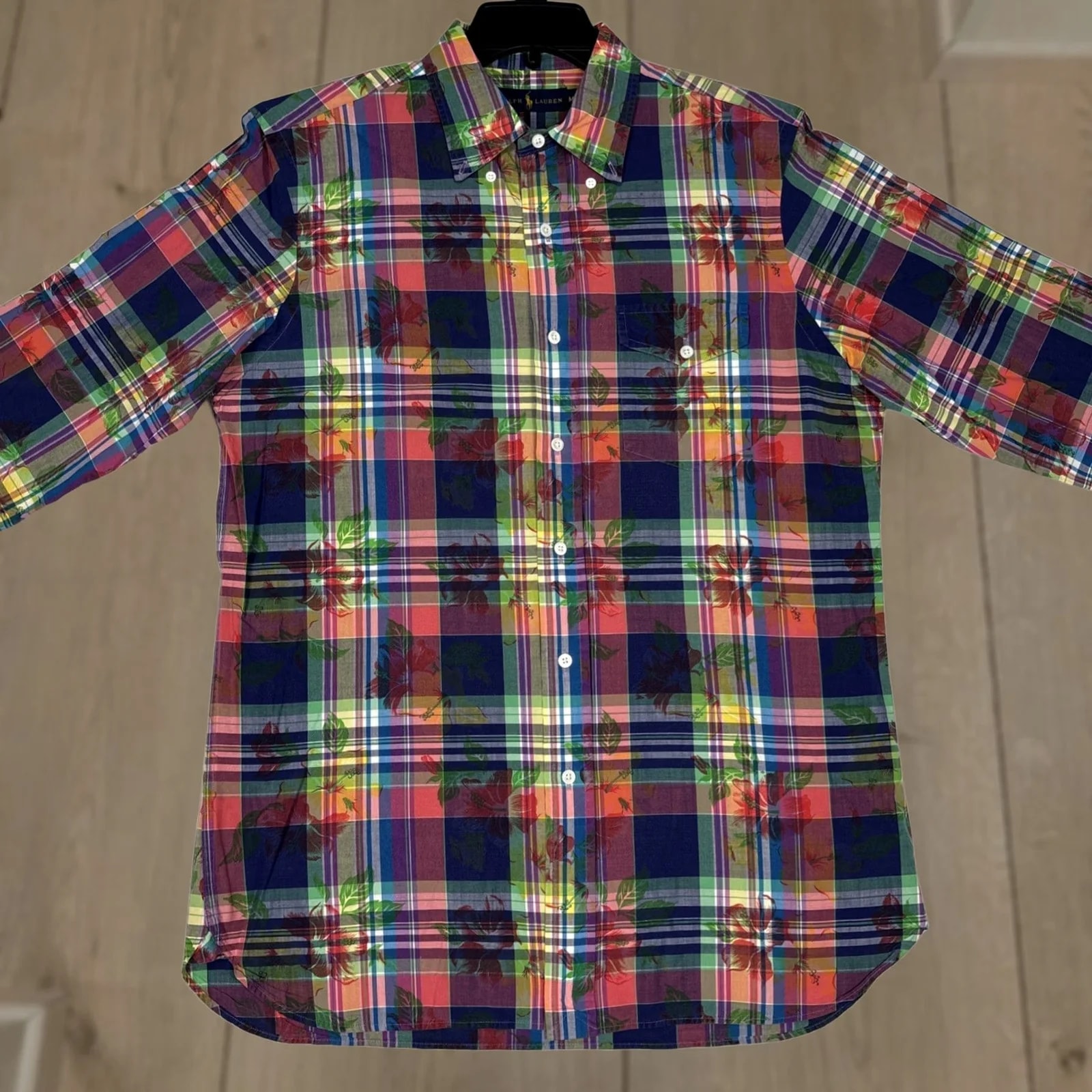 Polo Ralph Lauren — Polo Ralph Lauren Button-Down Shirt Medium Plaid Hawaiian Floral Beach Tropical Cord Button-Up — streetwear — resale