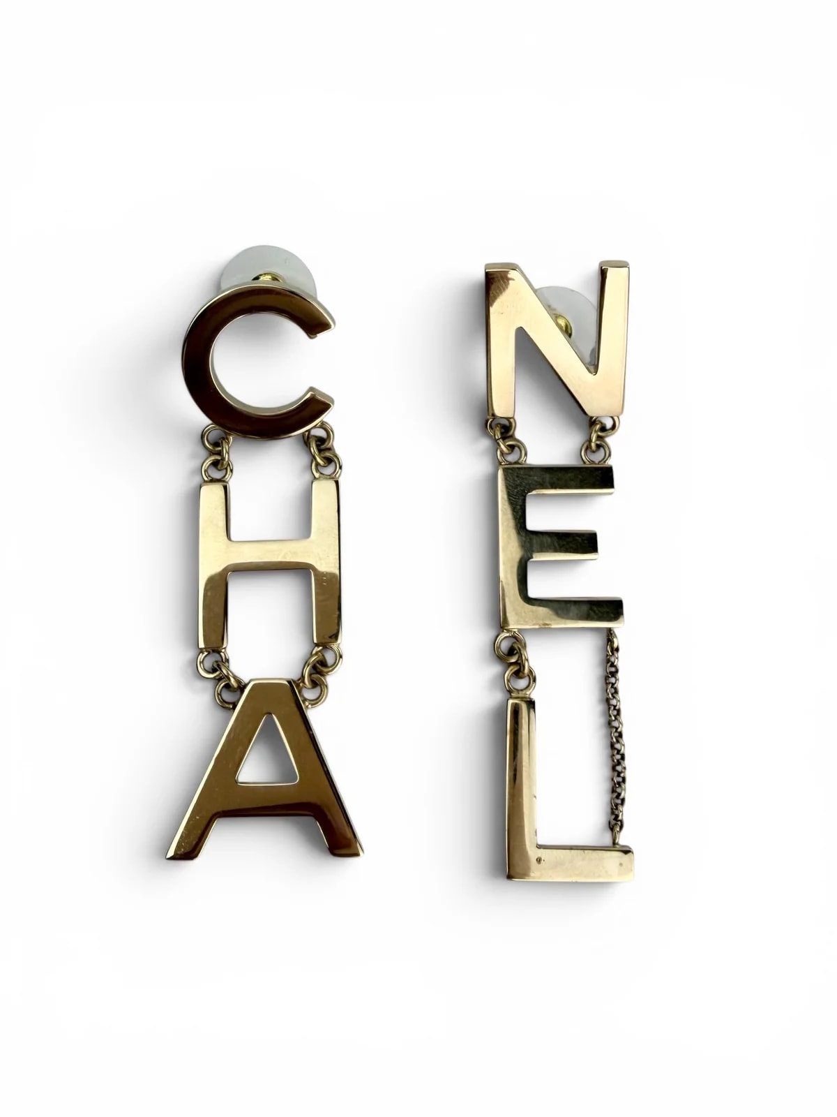 Chanel — Chanel Cha-nel Logo Drop Earrings (Full Set) — Accessory — resale
