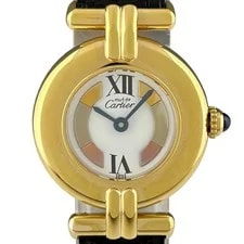 Cartier — Cartier Must Colise Vermeil Trinity 590002 Silver 925 GP Leather Quartz Wh — Watch — resale