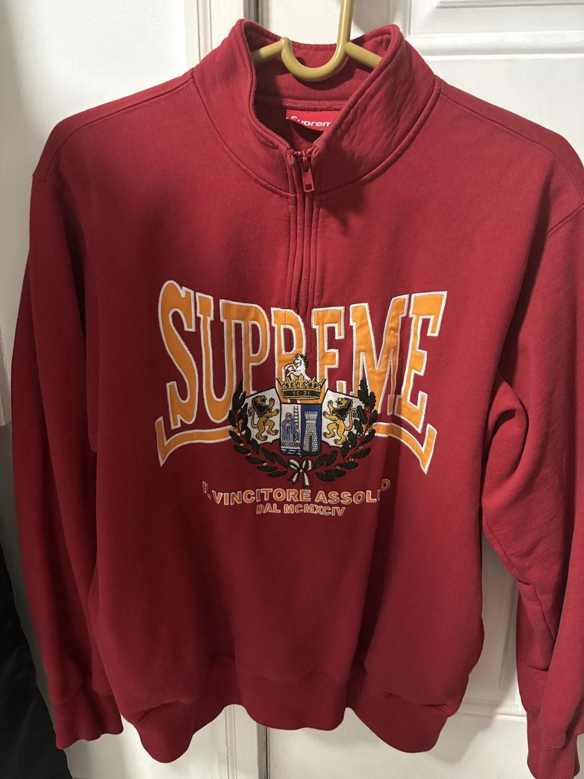 Supreme — Supreme Crest Applique Half Zip Pullover Sweater — streetwear — resale