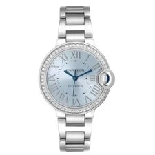 Cartier Ballon Bleu 33 Blue Silver Diamond Dial Steel W4BB0028 Box Card 2