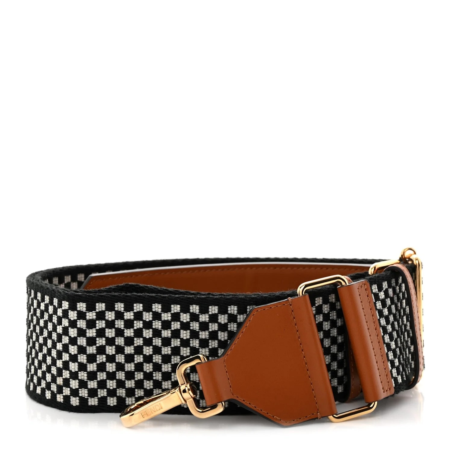 Fendi — Ribbon Vitello King Logo Embossed Gingham Woven Adjustable Strap You Panna Cuoio — Accessory — resale