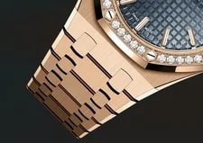 Audemars Piguet Royal Oak 77451OR 34mm 18k Rose Gold Diamond Bezel Blue Tapisser 4