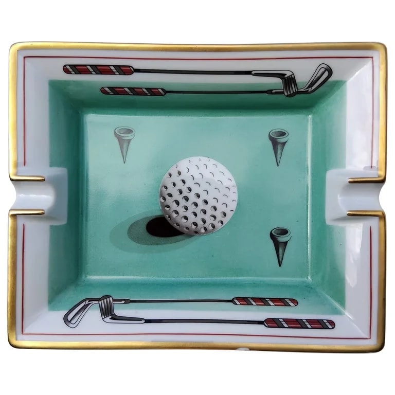 Hermès — Hermès Golf Print Cigar Ashtray Change Tray Porcelain Gold — decorative_object — resale