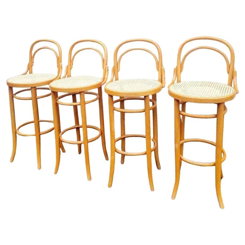Set of 4 Mid-Century Bar Stools in Thonet Style, Italy, 70s — Furniture — resale