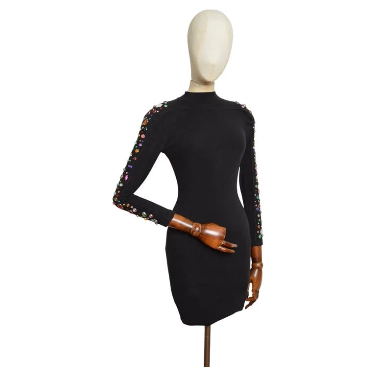 1980’s Colourful Gem Backless Rhinestone Funnel Neck Mini Dress — Clothing — resale
