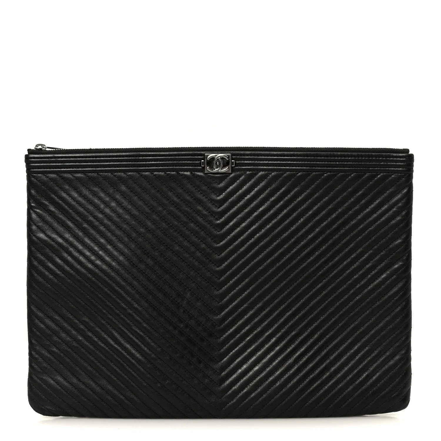Chanel — Chevron Large Boy Zip Pouch — Accessory — resale