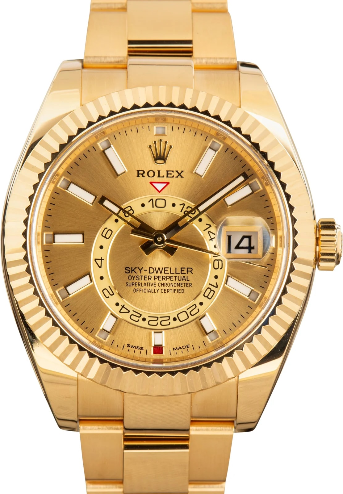 Rolex — Yellow Gold Rolex Sky-Dweller Ref 326938 Champagne Arabic Dial — Watch — resale