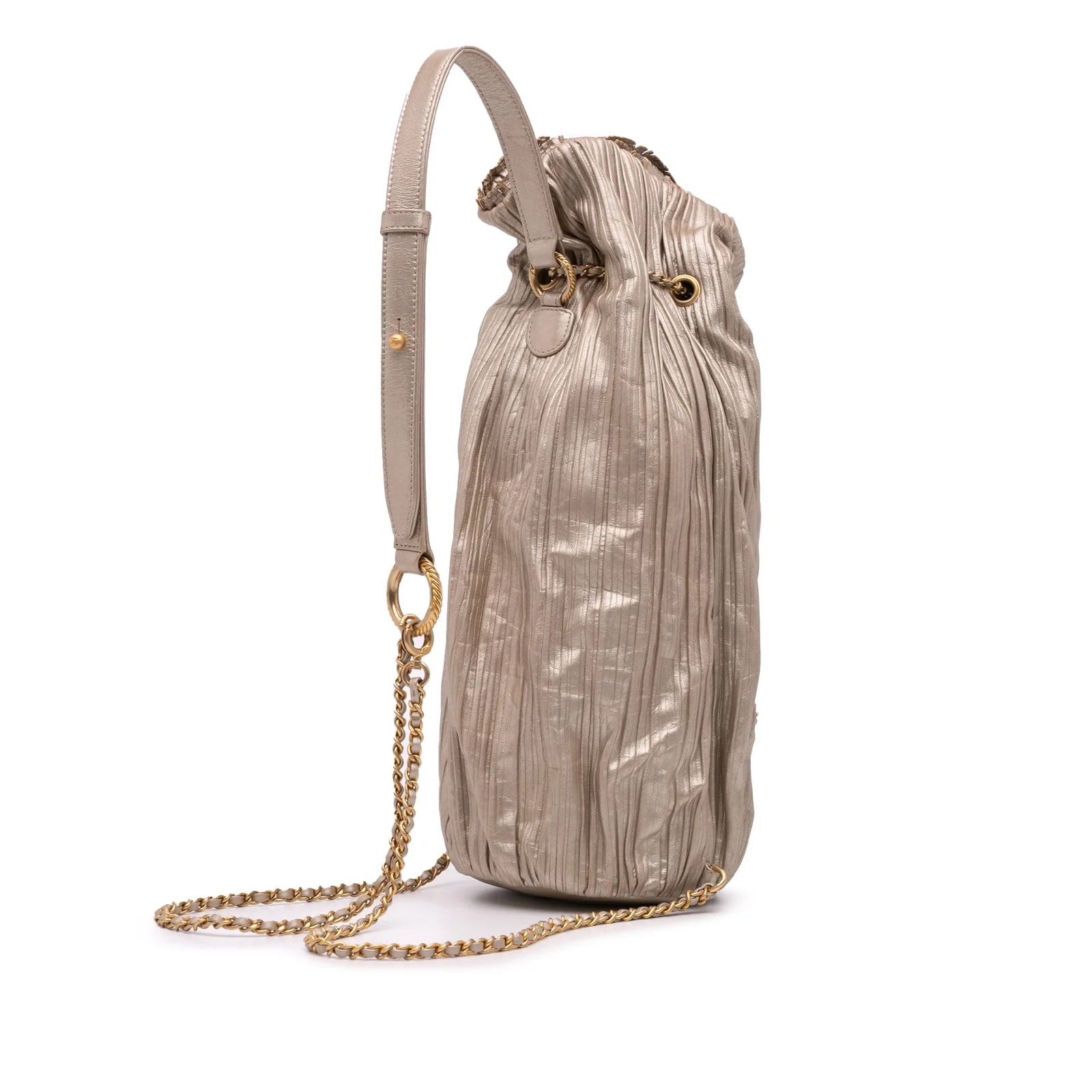 Medium Metallic Coco Pleats Drawstring Backpack 2