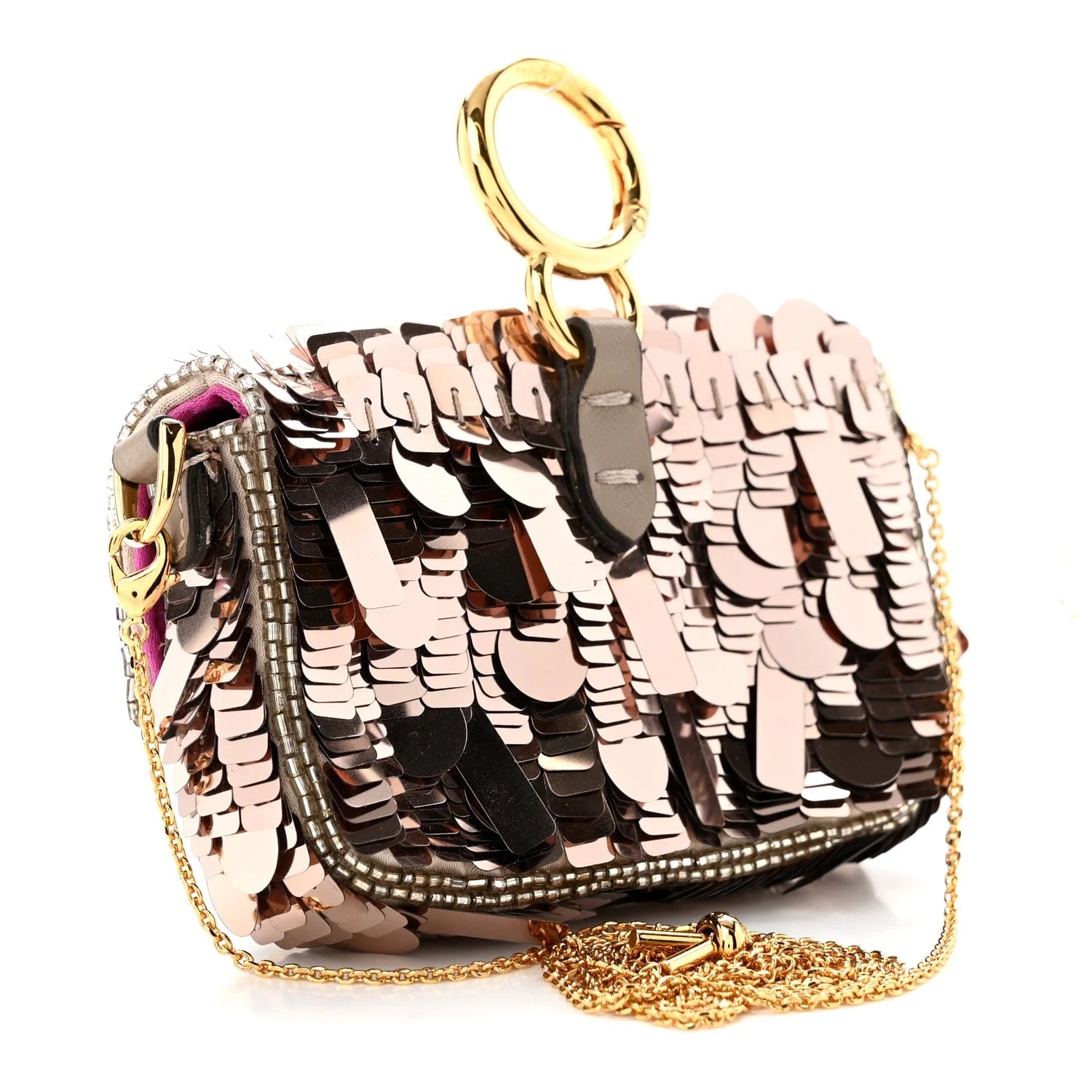 Sequin Paillettes Shiny Sex and the City Nano Maxi Buckle Baguette Charm Tortora 3