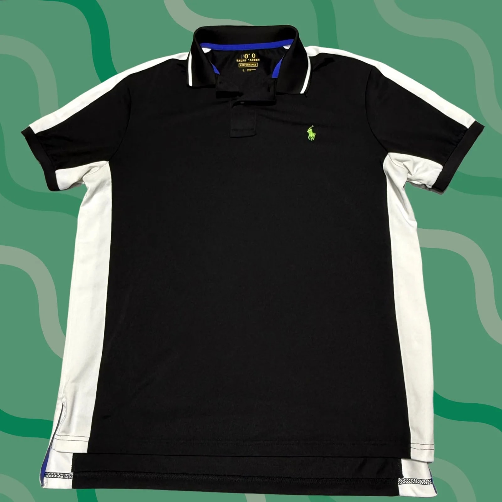 Polo Ralph Lauren — Polo Ralph Lauren Performance Polo Men Large Black Colorblock Green Pony — streetwear — resale
