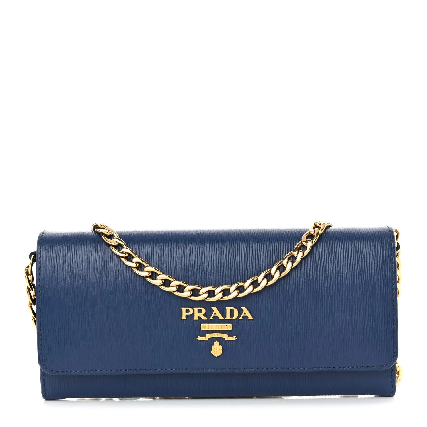 Prada — Vitello Move Metal Oro Chain Wallet Bluette — Accessory — resale