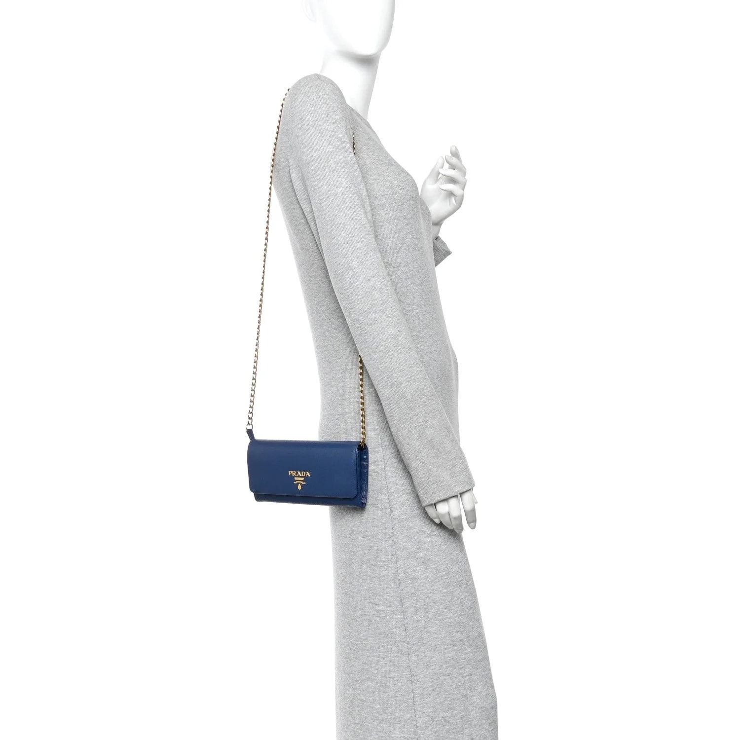 Vitello Move Metal Oro Chain Wallet Bluette 2