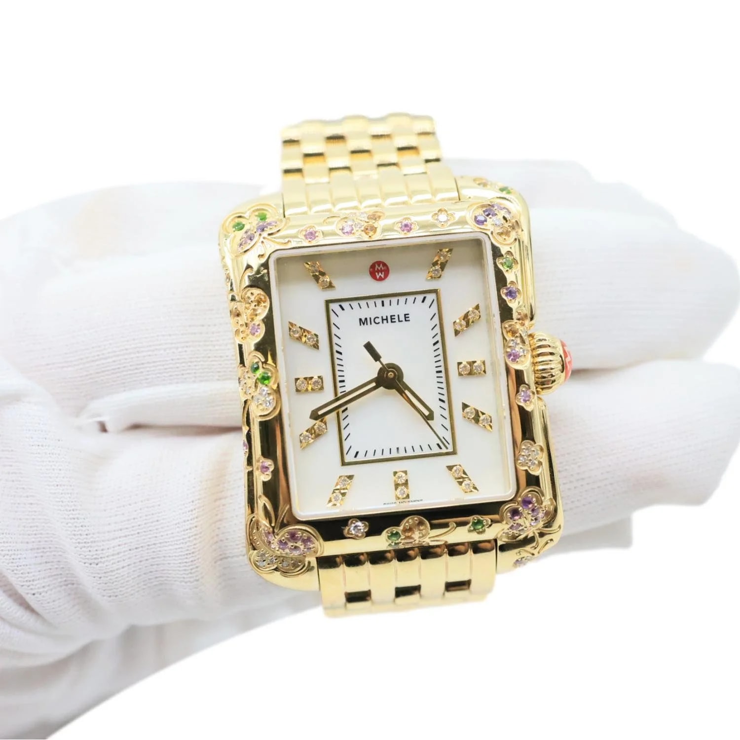 Michele Limited Edition Butterfly Deco Moderne 18K Gold-Plated Diamond Mop Dial 35mm X 42mm 3