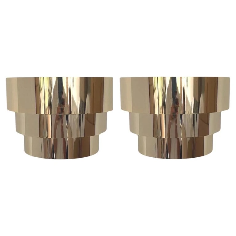Leonardo Marelli — Midcentury Pair of Gold Metal Wall Sconces By Estiluz, Barcelona, 1980s — lighting — resale