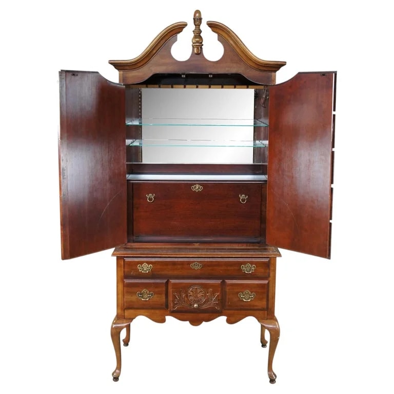 Queen Anne — American Drew Queen Anne Style Highboy Dry Bar Liquor Display Cabinet — Furniture — resale