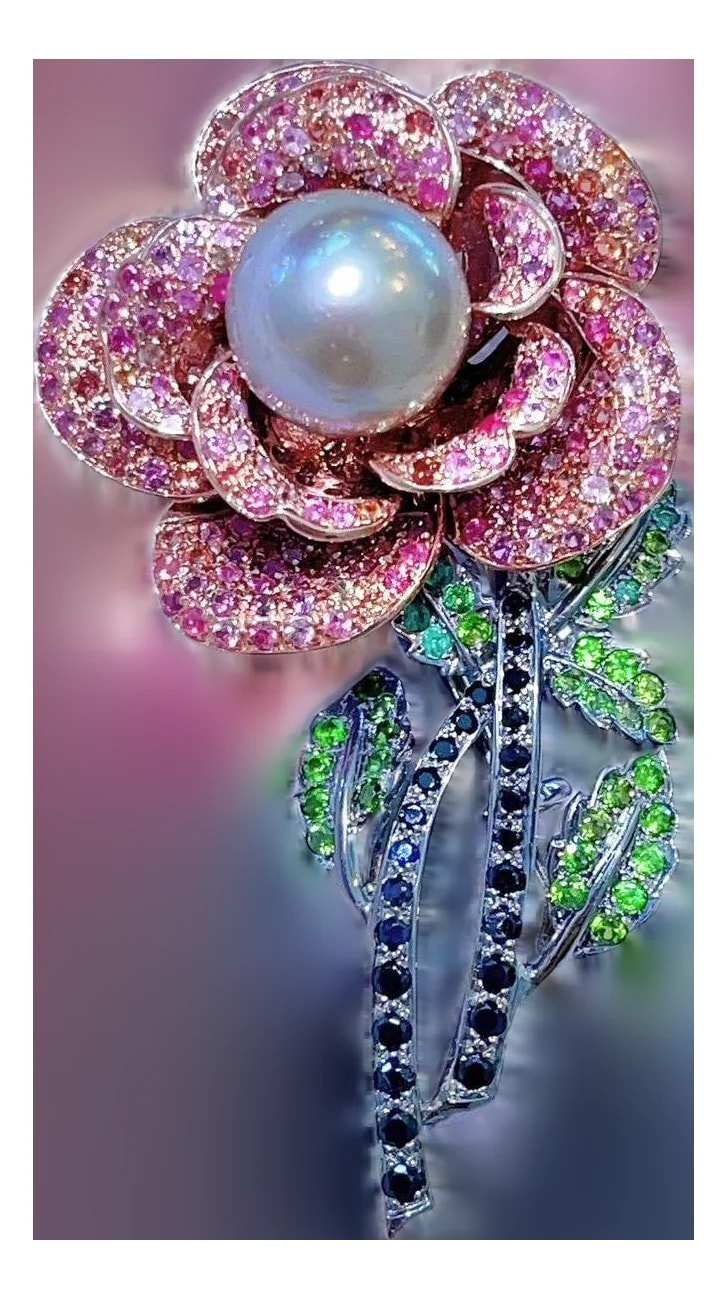 Bochic “Orient” Vintage Pink Sapphire & Pearl Brooch Set 18K Gold & Silver — Jewelry — resale