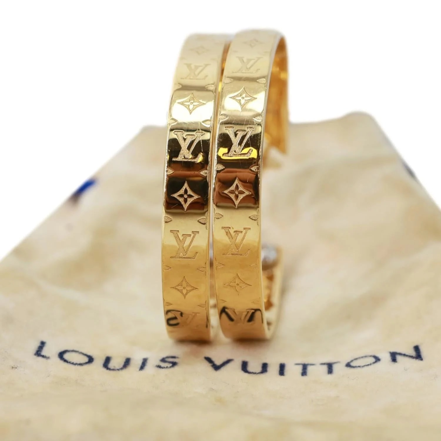 Louis Vuitton Goldtone Metal Nanogram Hoop 2
