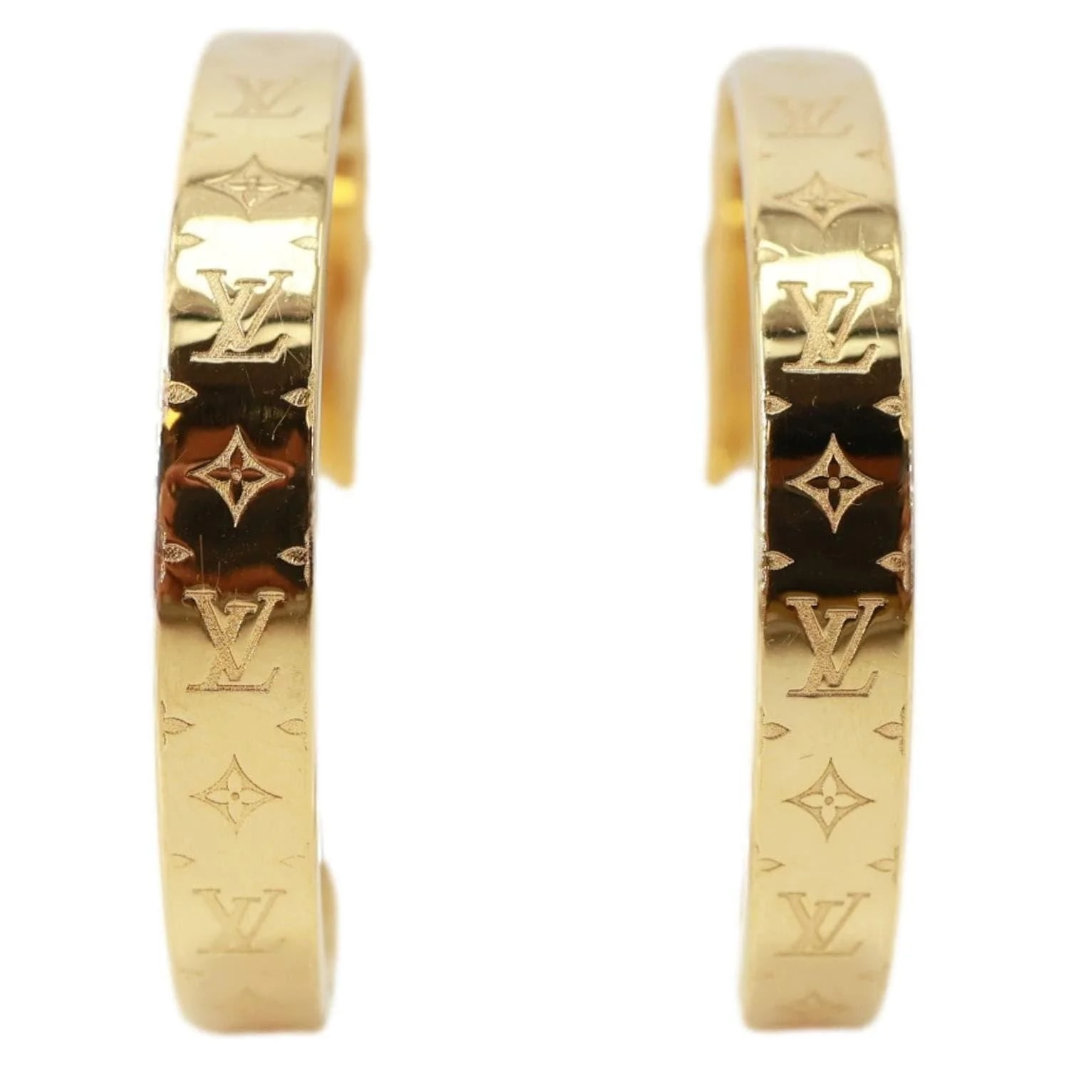 Louis Vuitton Goldtone Metal Nanogram Hoop 3