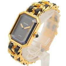 Chanel Premi Re M GP (Gold Plated) Leather Strap Black H0001 F 2