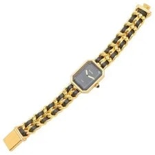 Chanel Premi Re M GP (Gold Plated) Leather Strap Black H0001 F 3