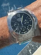Panerai Luminor Daylight PAM 00236 44mm Steel Chronograph Black Dial Bracelet 2