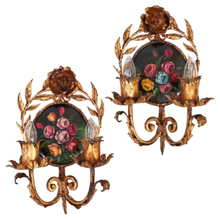 Ferro Art — Fairy Tale Style Gilt Wrought Iron Wall Lights By Ferro Art, Spain, 1940s — lighting — resale