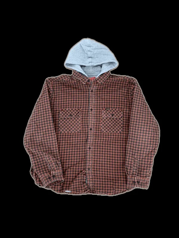 Supreme Houndstooth Flannel Hooded Shirt L 2