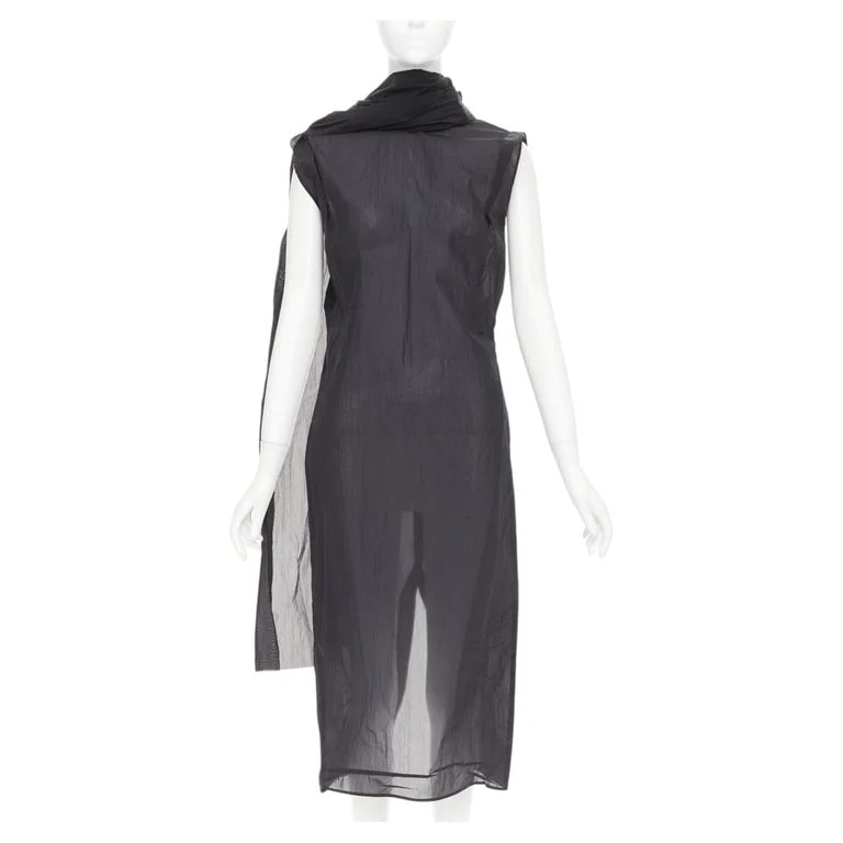Miuccia Prada, Prada — Prada 2023 RE- Crinkle Scarf Rosette Dipped Back Draped Dress IT38 — Accessory — resale