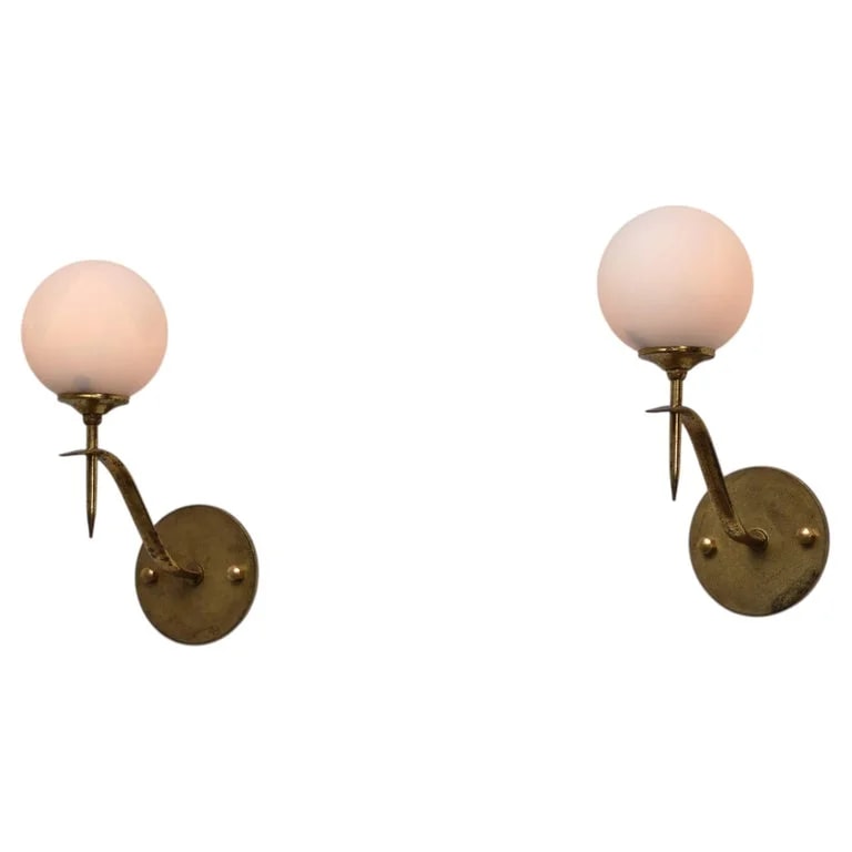 Pair of 1950s Italian and Opaline Globe Wall Sconces — lighting — resale