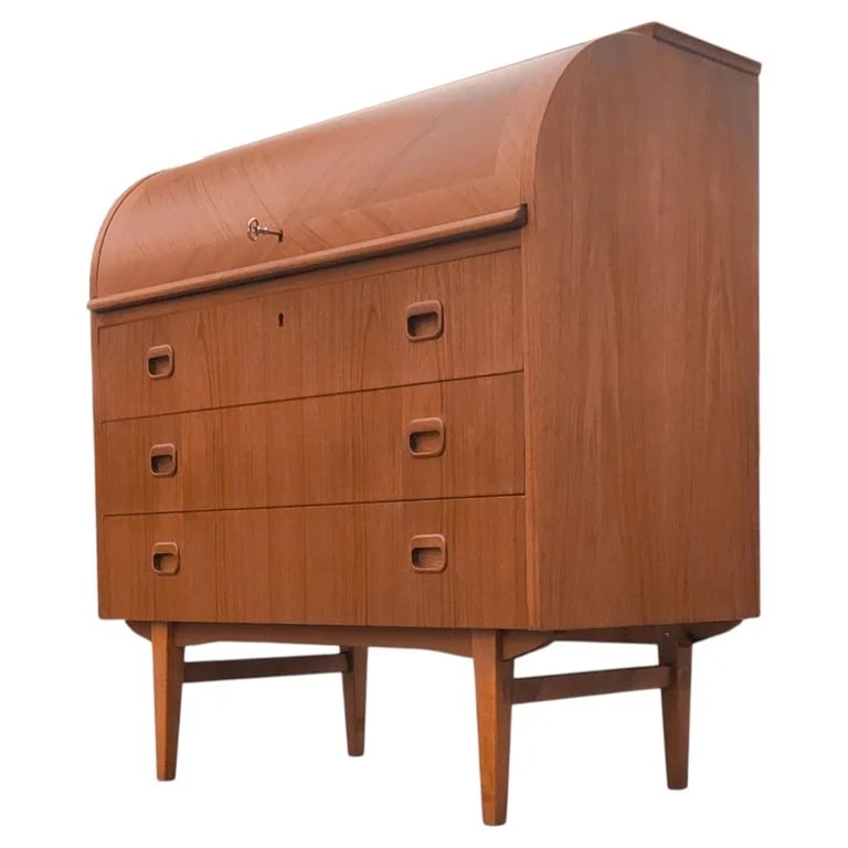 Egon Ostergaard for SMI Sweden Bookmatched Roll Top Or Secretary — Furniture — resale