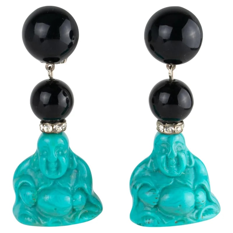 Angela Caputi — Angela Caputi Dangle Clip Earrings With Resin Buddha — Jewelry — resale
