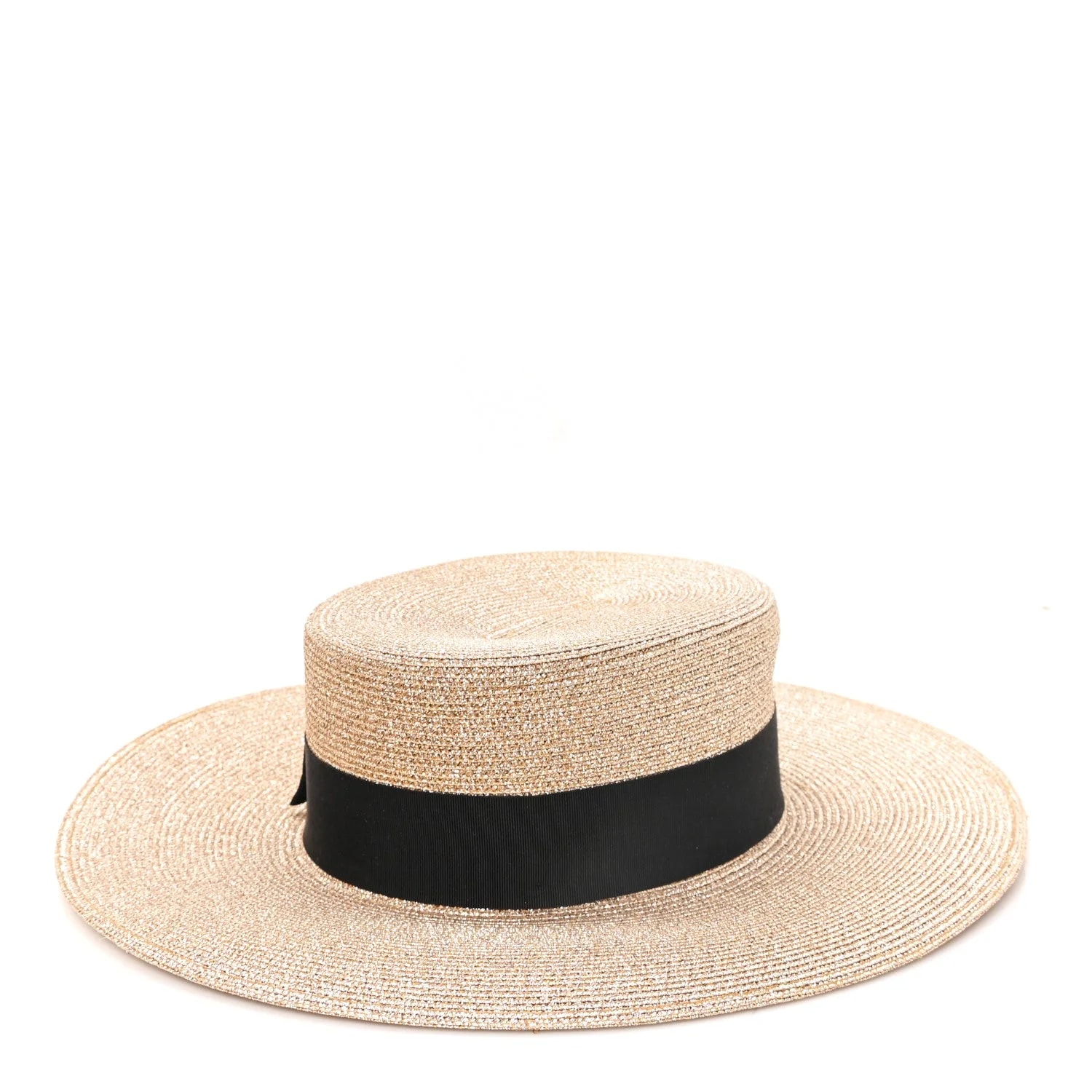 Gucci — Glittered Straw Grosgrain Wide Brim Hat XL — Accessory — resale