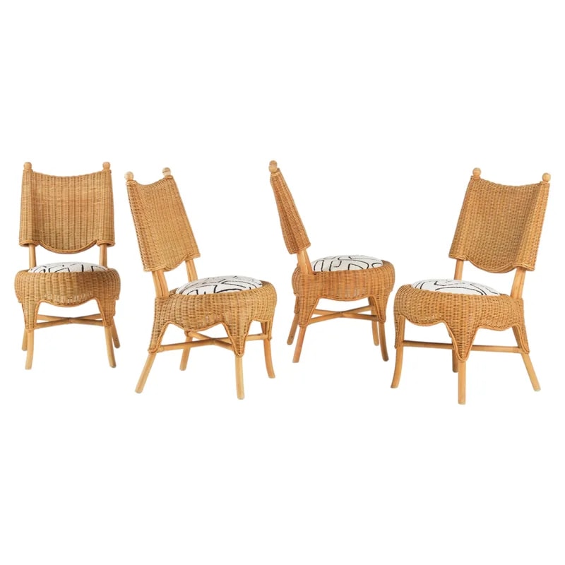 Organic French Riviera Dining Chairs, Set of 4, Mid-Century Rattan Artistry — Furniture — resale