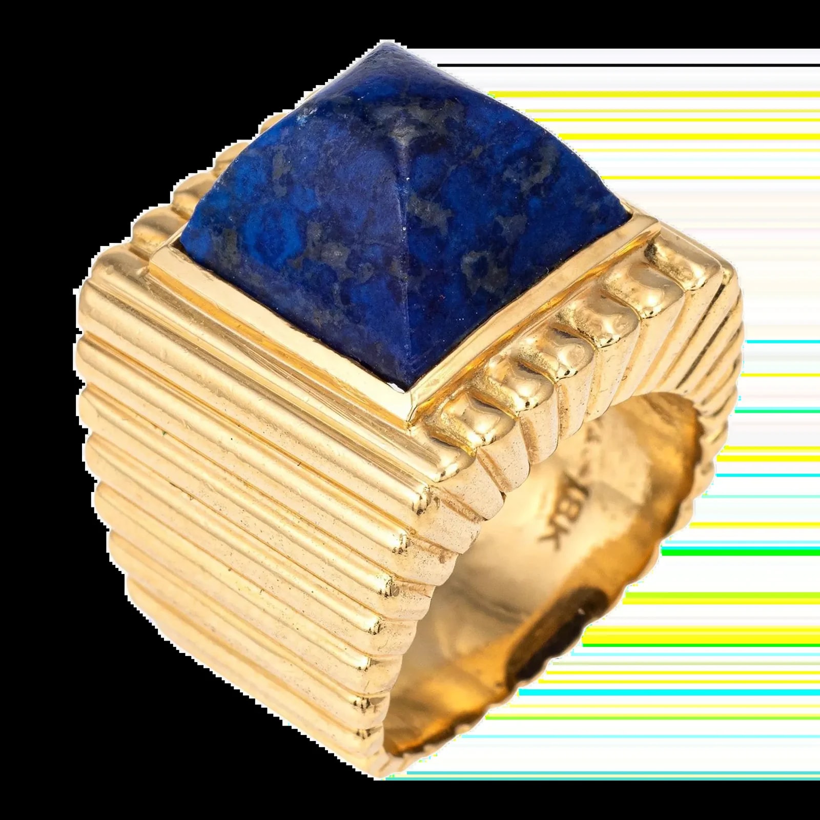 Tiffany and Co. — Late 20th Century 70s Tiffany & Co Sugarloaf 18k Yellow Gold Sz 5 Square Ridged — Jewelry — resale