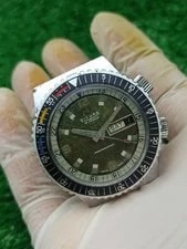 Vtg Sicura Breitling Twin Crown Diver 25J Automatic Green Textured Dial 3