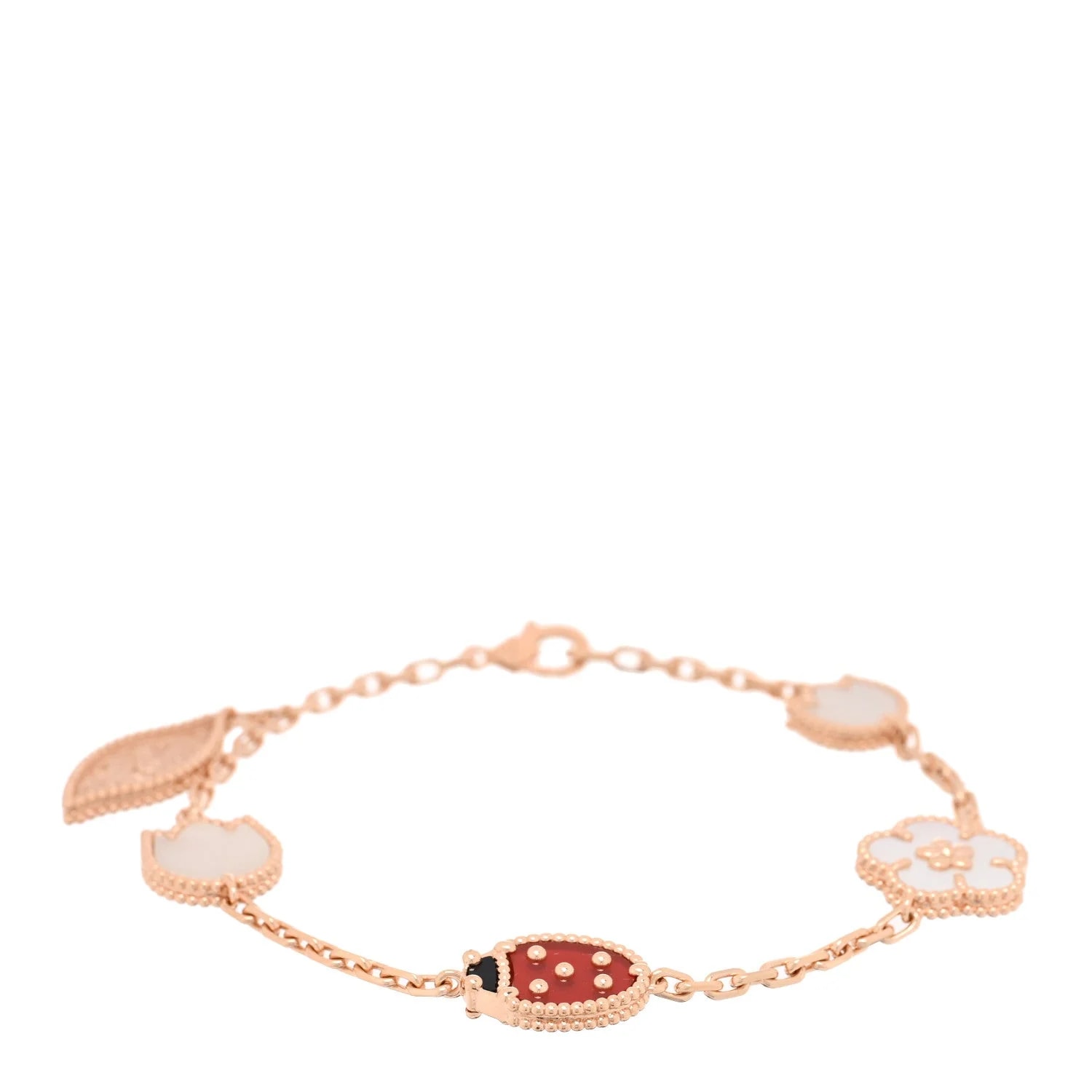 Van Cleef & Arpels — 18K Rose Gold Carnelian Mother of Pearl 5 Motifs Lucky Spring — Jewelry — resale