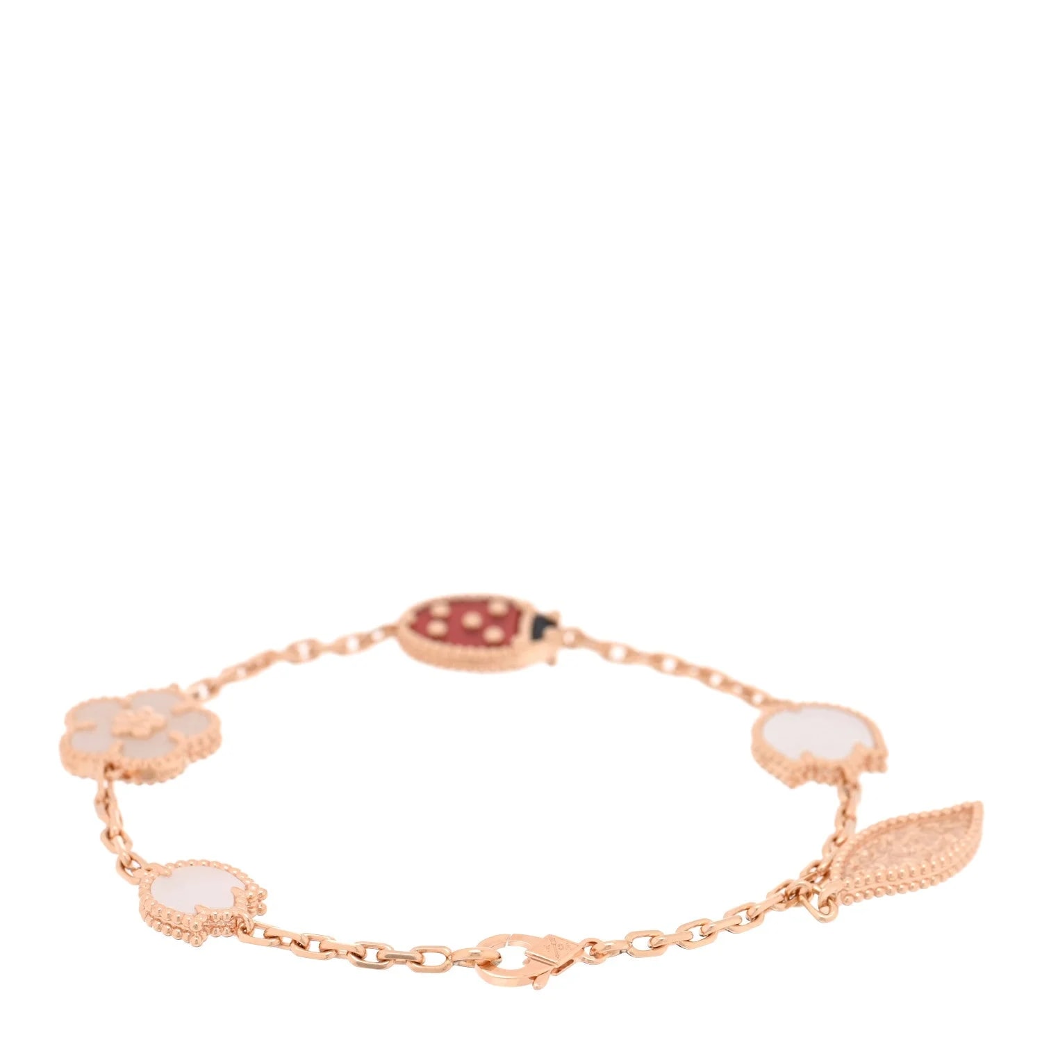18K Rose Gold Carnelian Mother of Pearl 5 Motifs Lucky Spring 2