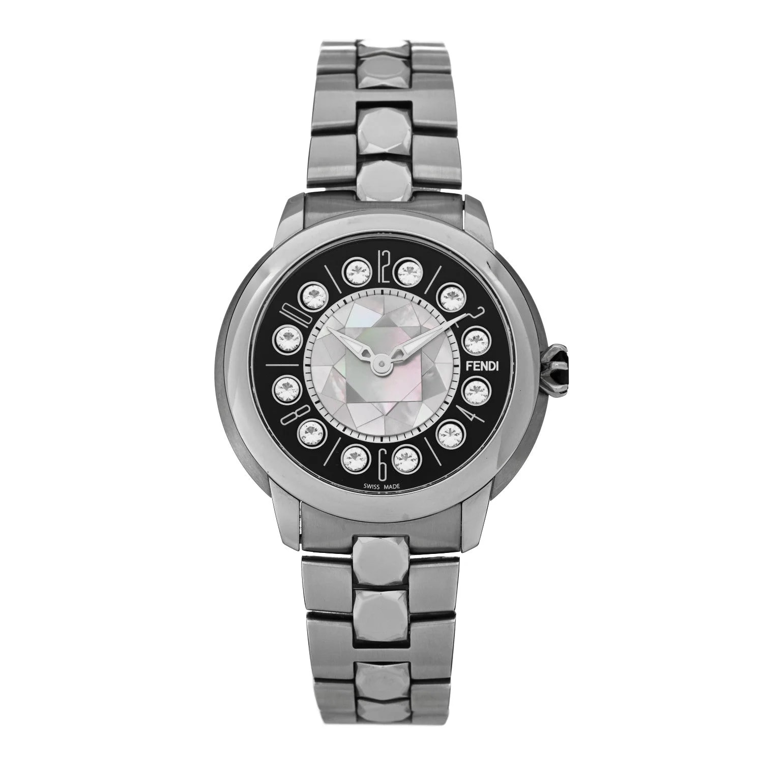 Stainless Steel Mother of Pearl Topaz Spinel 38mm Ishine Rotating Gem Two Tone Quartz Black 2