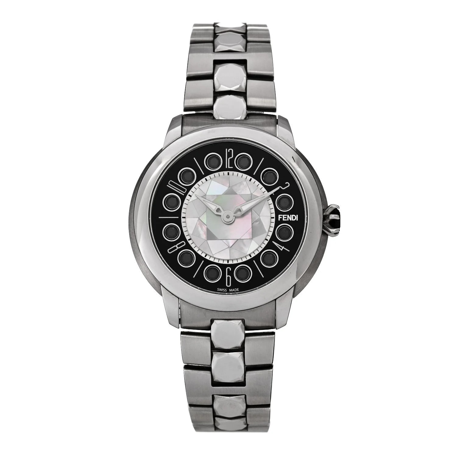 Stainless Steel Mother of Pearl Topaz Spinel 38mm Ishine Rotating Gem Two Tone Quartz Black 3