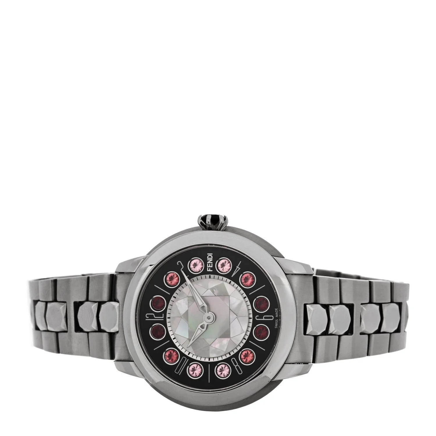 Stainless Steel Mother of Pearl Topaz Spinel 38mm Ishine Rotating Gem Two Tone Quartz Black 4